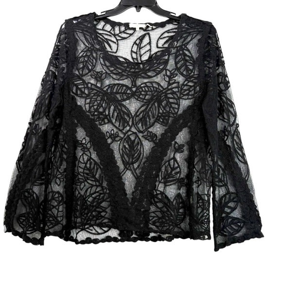 Capri Womens XL Sheer Embroidered Mesh Lace Top Y2K Whimsigoth Dark Romantic - Picture 5 of 8